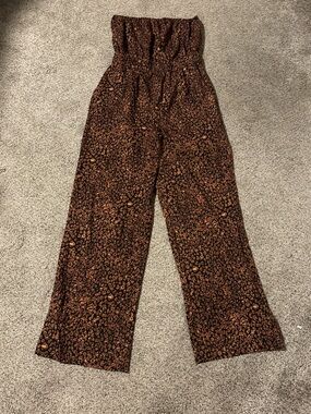 Kittenish Brown and Black Leopard Print Strapless Jumpsuit